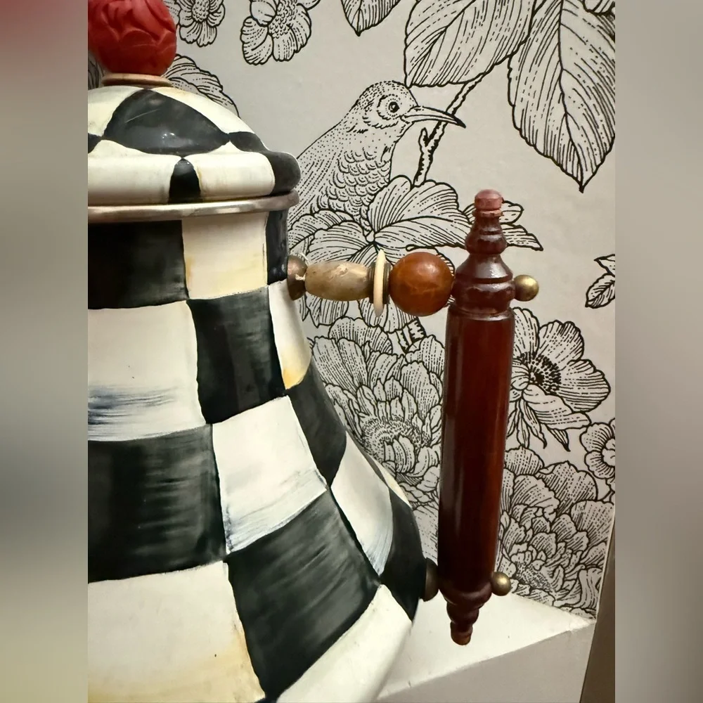 Mackenzie Childs RARE 64 oz Jug Courtly Check Black and White Teapot - Picture 2 of 10